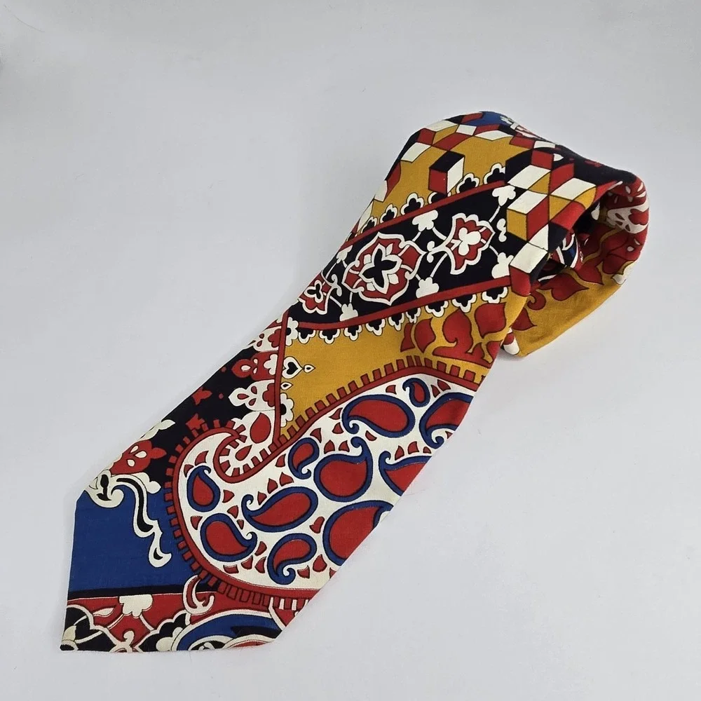 VTG Damon Steinberg's Tie Wide Psychedelic Paisley Mod Geometric 60s 70s Pop Art